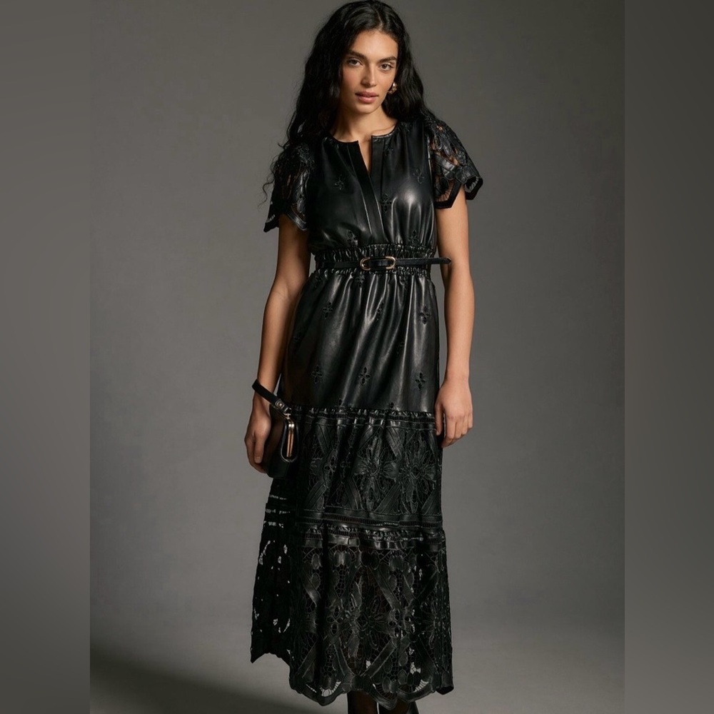 Anthropologie The Somerset collection Maxi FauxLeather Embroidered Gently Worn